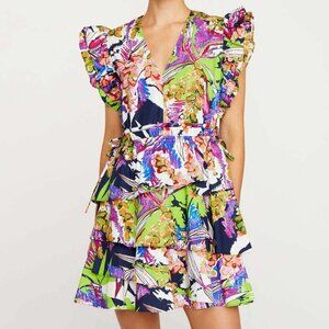 Marie Oliver Genette Flutter Sleeve Tiered Dress in Babylon